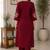 Cotton blend maroon embroidered kurta with pant set for women
