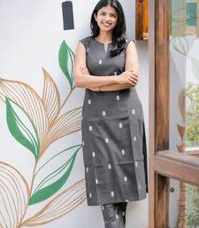 Cotton blend grey printed kurta with pant set for women