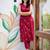 Cotton blend rose red printed kurta with pant set for women