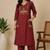 Slub cotton maroon embroidered kurta with pant set for women