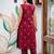 Cotton blend rose red printed kurta with pant set for women