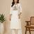 Slub cotton white embroidered kurta with pant set for women