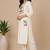 Slub cotton white embroidered kurta with pant set for women