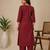 Slub cotton maroon embroidered kurta with pant set for women