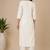 Slub cotton white embroidered kurta with pant set for women