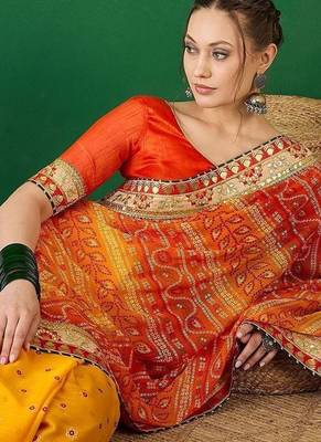 Bandhani Sequinned Pure Chiffon Half and Half Bandhani Saree 2