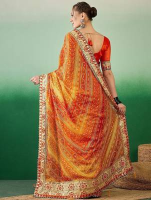Bandhani Sequinned Pure Chiffon Half and Half Bandhani Saree 3