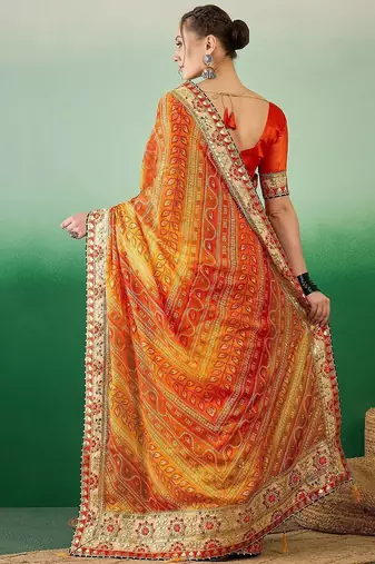 Bandhani Sequinned Pure Chiffon Half and Half Bandhani Saree