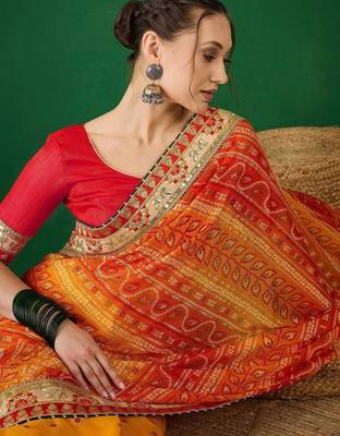 Bandhani Sequinned Pure Chiffon Half and Half Bandhani Saree 4