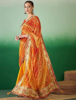 Bandhani Sequinned Pure Chiffon Half and Half Bandhani Saree 1