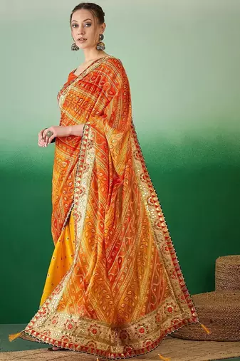 Bandhani Sequinned Pure Chiffon Half and Half Bandhani Saree
