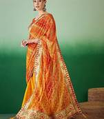 Bandhani Sequinned Pure Chiffon Half and Half Bandhani Saree