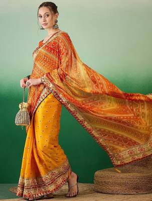 Bandhani Sequinned Pure Chiffon Half and Half Bandhani Saree 6