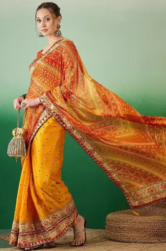 Bandhani Sequinned Pure Chiffon Half and Half Bandhani Saree
