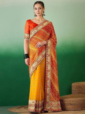 Bandhani Sequinned Pure Chiffon Half and Half Bandhani Saree 7