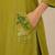 Slub cotton olive embroidered kurta with pant set for women