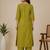 Slub cotton olive embroidered kurta with pant set for women