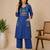 Slub cotton blue embroidered kurta with pant set for women
