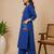 Slub cotton blue embroidered kurta with pant set for women