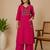 Slub cotton pink embroidered kurta with pant set for women