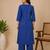 Slub cotton blue embroidered kurta with pant set for women