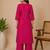 Slub cotton pink embroidered kurta with pant set for women