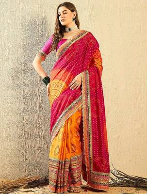 Bandhani Embroidered Chiffon Bandhani Saree 1
