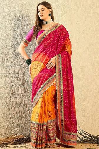 Bandhani Embroidered Chiffon Bandhani Saree