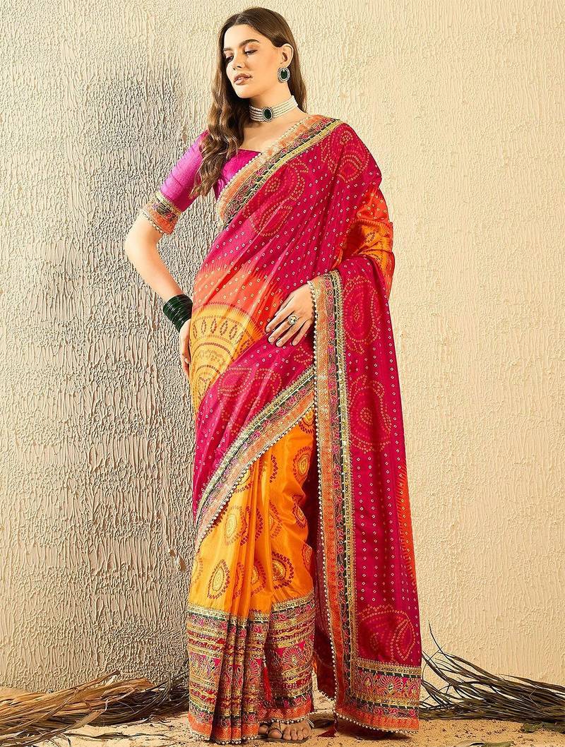 Bandhani Embroidered Chiffon Bandhani Saree