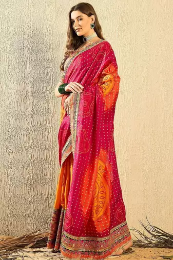Bandhani Embroidered Chiffon Bandhani Saree