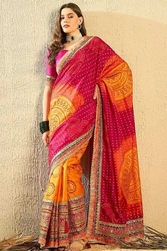 Bandhani Embroidered Chiffon Bandhani Saree