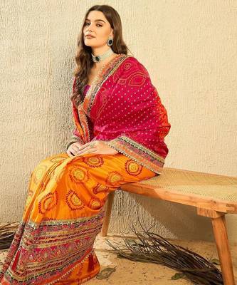 Bandhani Embroidered Chiffon Bandhani Saree 5