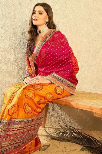 Bandhani Embroidered Chiffon Bandhani Saree