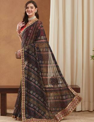 Bandhani Gotta Patti Poly Georgette Designer Bandhani Saree 1