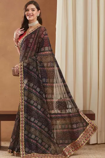 Bandhani Gotta Patti Poly Georgette Designer Bandhani Saree