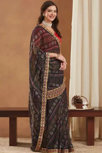 Bandhani Gotta Patti Poly Georgette Designer Bandhani Saree