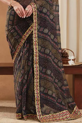 Bandhani Gotta Patti Poly Georgette Designer Bandhani Saree