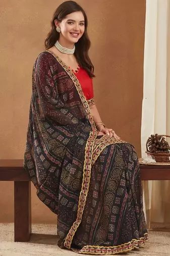 Bandhani Gotta Patti Poly Georgette Designer Bandhani Saree