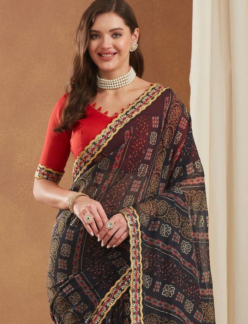 Bandhani Gotta Patti Poly Georgette Designer Bandhani Saree
