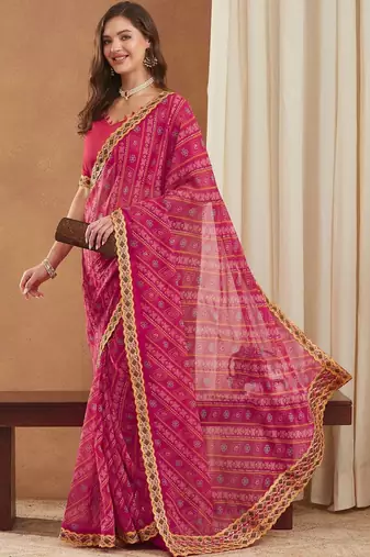 Bandhani Gotta Patti Poly Georgette Designer Bandhani Saree