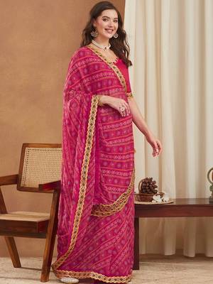 Bandhani Gotta Patti Poly Georgette Designer Bandhani Saree 2