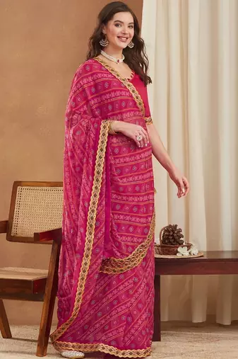 Bandhani Gotta Patti Poly Georgette Designer Bandhani Saree