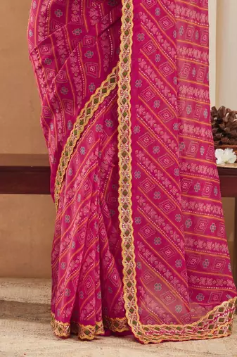Bandhani Gotta Patti Poly Georgette Designer Bandhani Saree