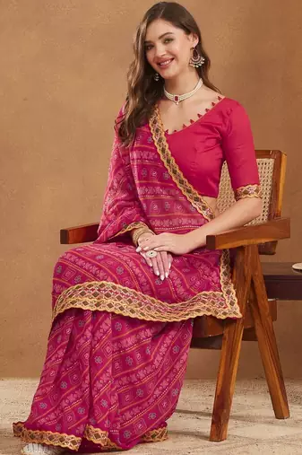 Bandhani Gotta Patti Poly Georgette Designer Bandhani Saree