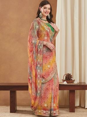 Bandhani Zari Poly Georgette Designer Bandhani Saree 2