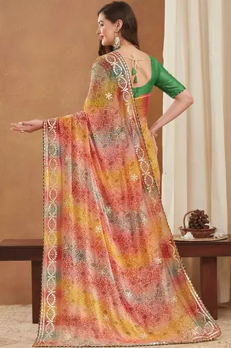 Bandhani Zari Poly Georgette Designer Bandhani Saree