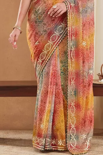 Bandhani Zari Poly Georgette Designer Bandhani Saree