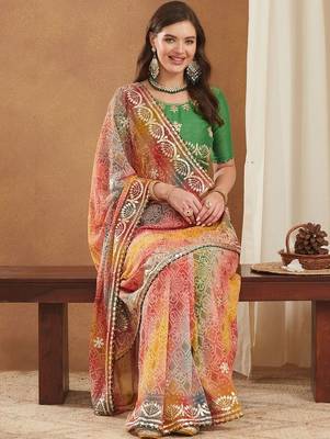 Bandhani Zari Poly Georgette Designer Bandhani Saree 6