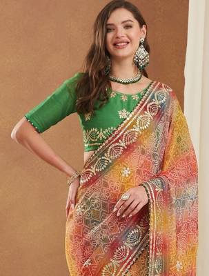 Bandhani Zari Poly Georgette Designer Bandhani Saree 7