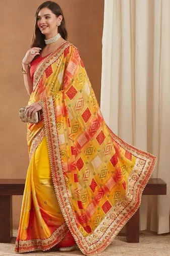 Bandhani Gotta Patti Poly Chiffon Designer Bandhani Saree